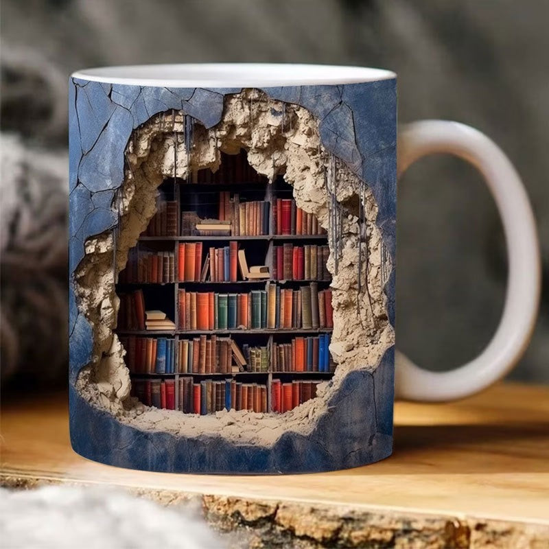 Creative 3D Bookshelf Ceramic Coffee Mug Book Lovers Gift