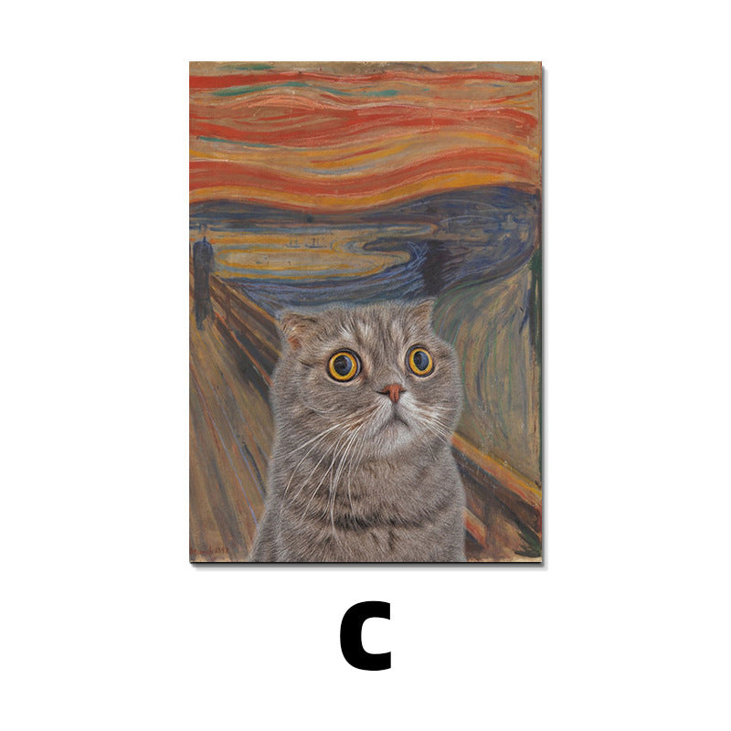 Edvard Munch Scream Cat Waterproof Wall Art Canvas Painting