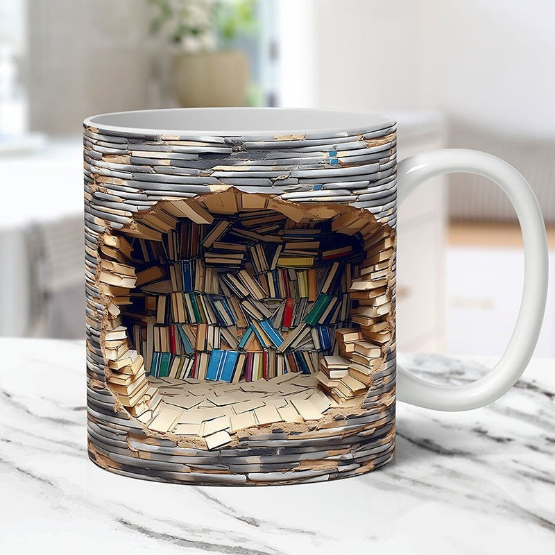 Creative 3D Bookshelf Ceramic Coffee Mug Book Lovers Gift