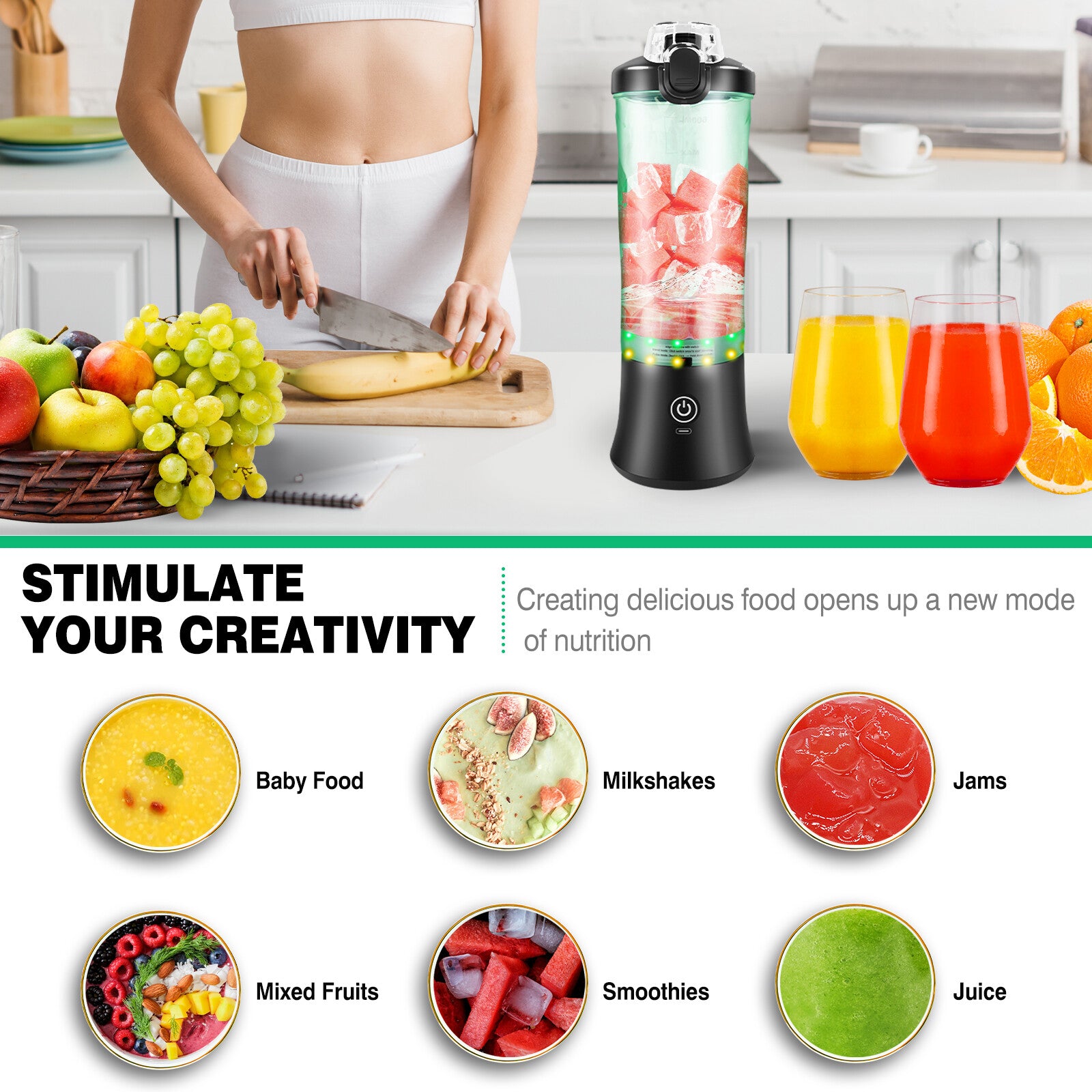 600ml Portable 2 in 1 Mini Smoothie Blender