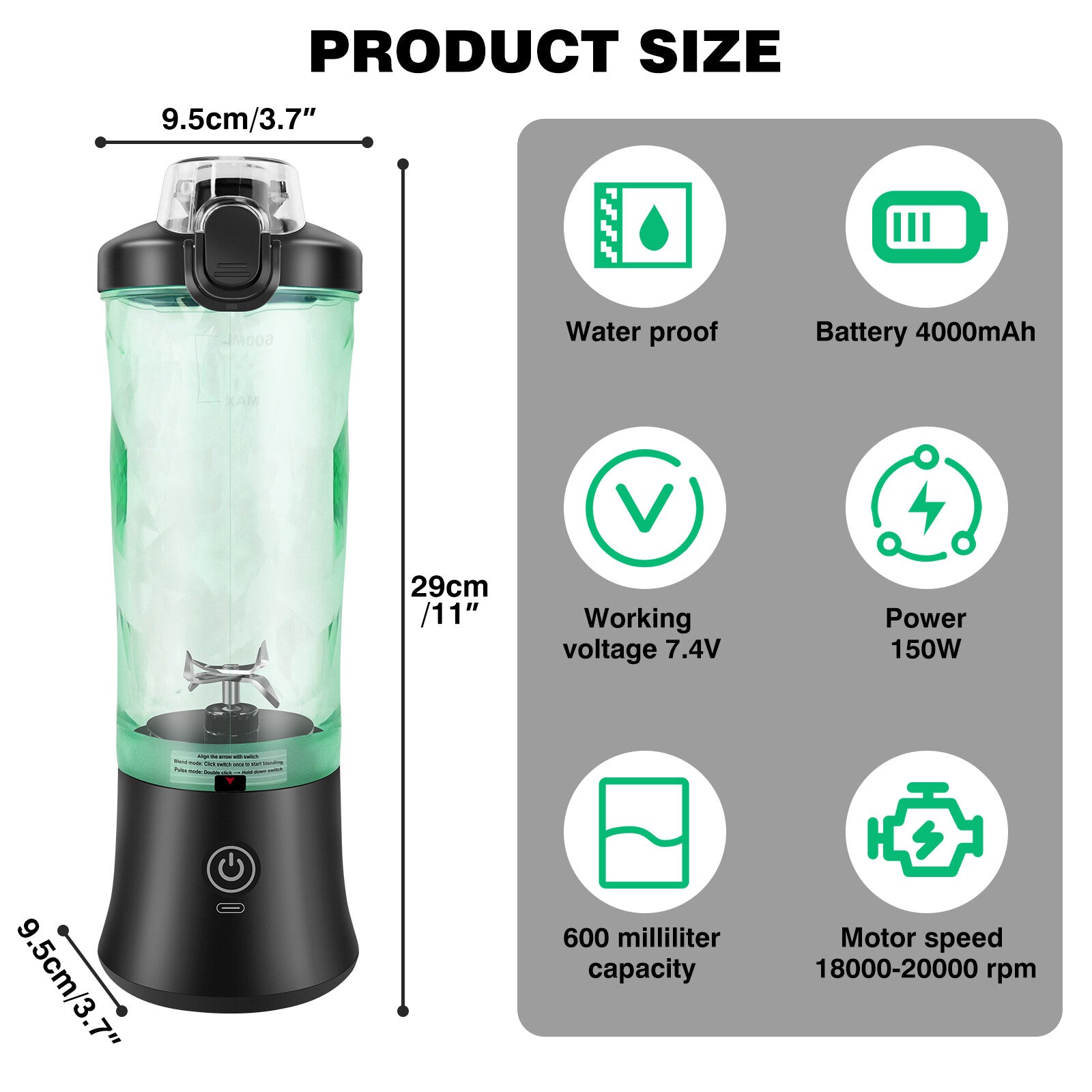 600ml Portable 2 in 1 Mini Smoothie Blender