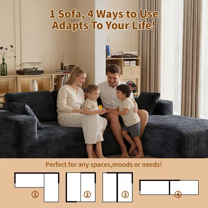 L-Shaped Sectional Sofa Couch with Right-Sided Chaise