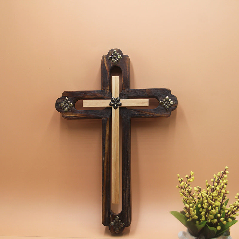 Wall Mount Wooden Cross Religious Home Ornament