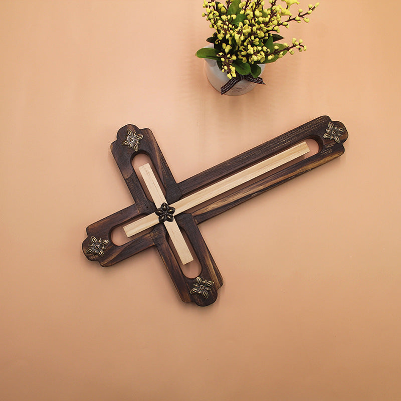 Wall Mount Wooden Cross Religious Home Ornament