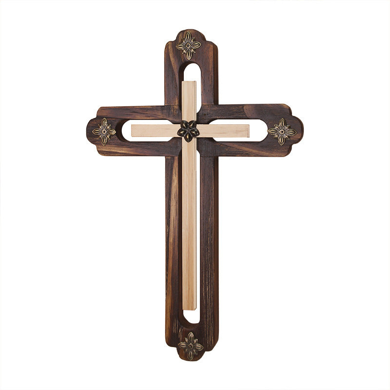 Wall Mount Wooden Cross Religious Home Ornament