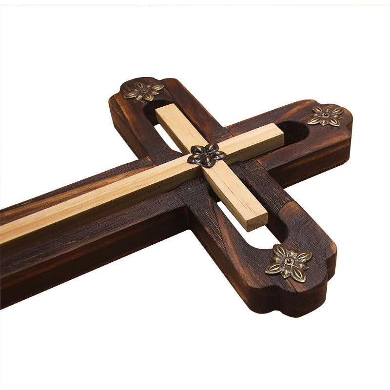 Wall Mount Wooden Cross Religious Home Ornament