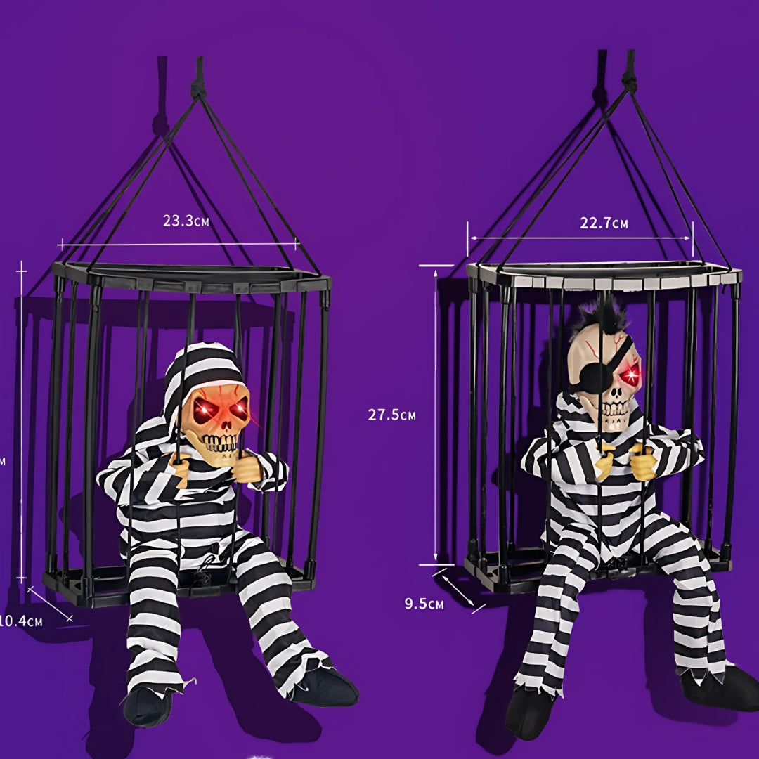 Let Me Out Halloween Spooky Sound & Motion Prisoner in Hanging Cage