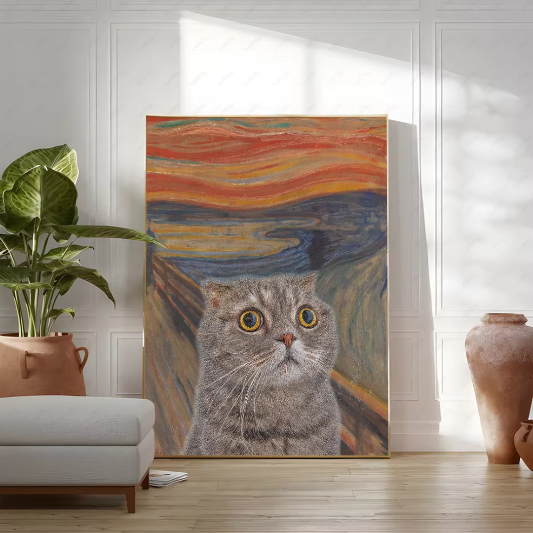Edvard Munch Scream Cat Waterproof Wall Art Canvas Painting