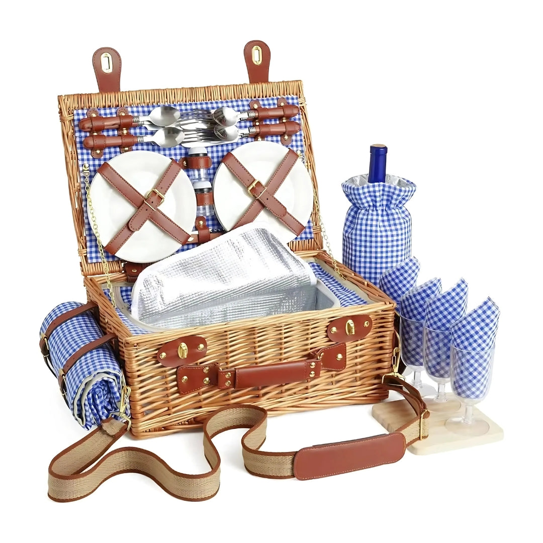 Outdoor Wicker Picnic Basket Set for 2-4 Pax