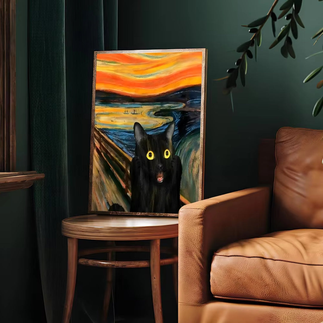 Edvard Munch Scream Cat Waterproof Wall Art Canvas Painting