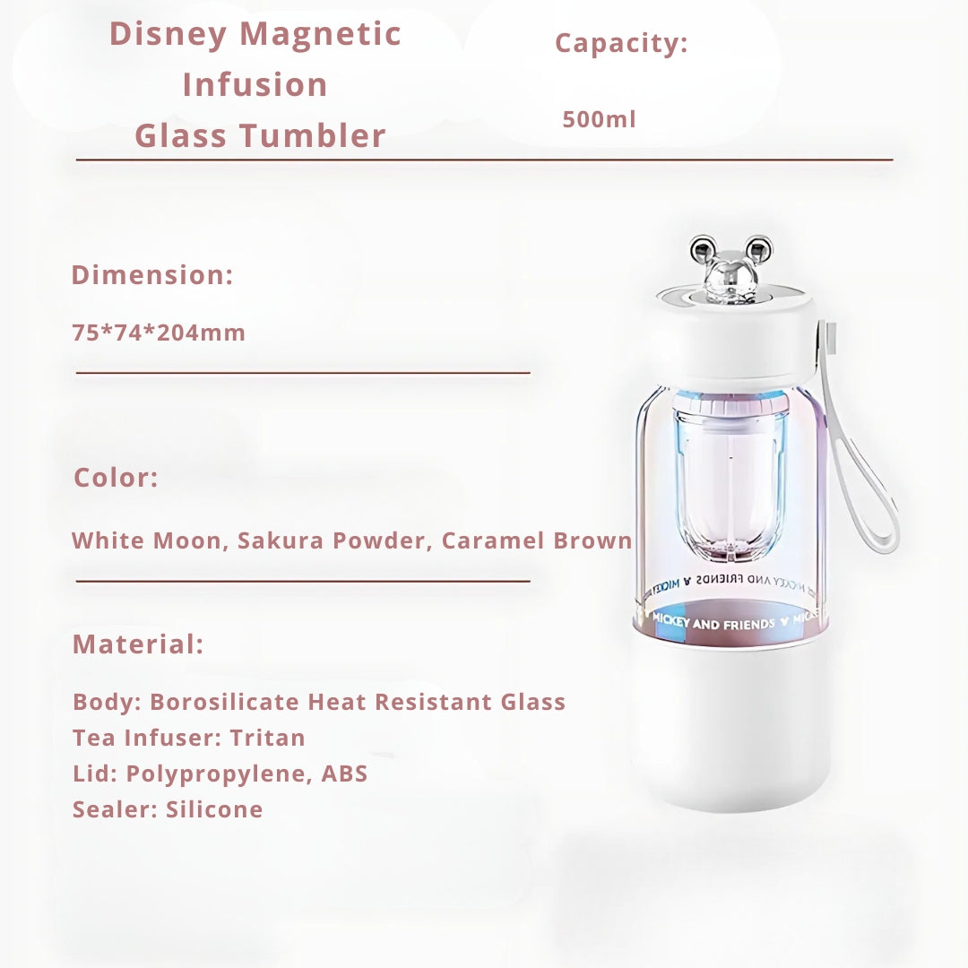 Disney Magnetic Tea Infuser Glass Tumbler Portable