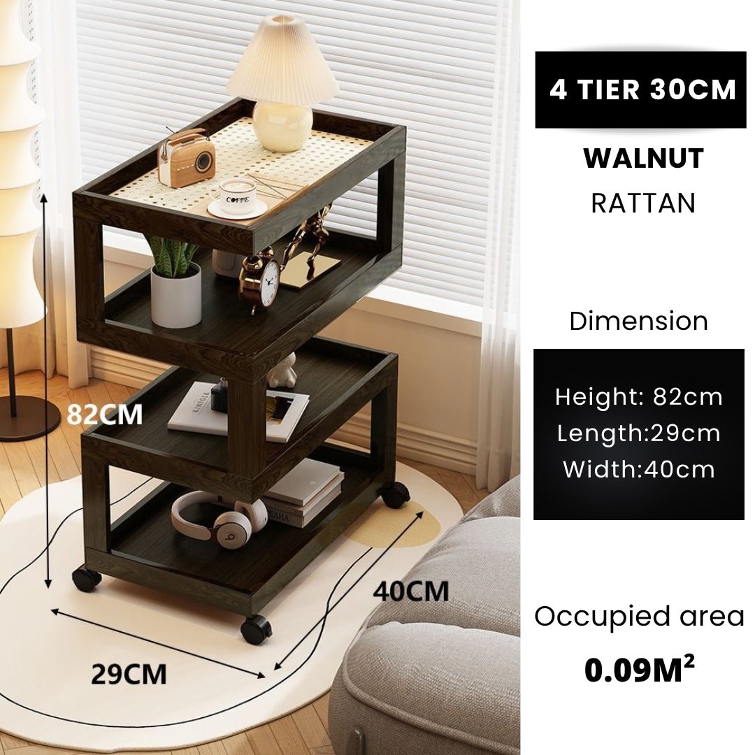 3 Tiers Tempered Glass Nightstand End Table with Wheels
