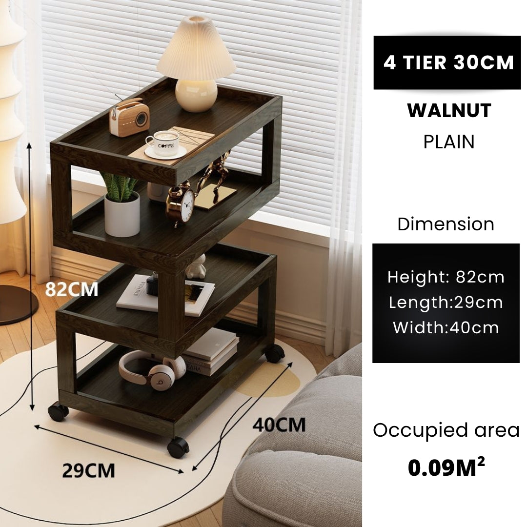 3 Tiers Tempered Glass Nightstand End Table with Wheels