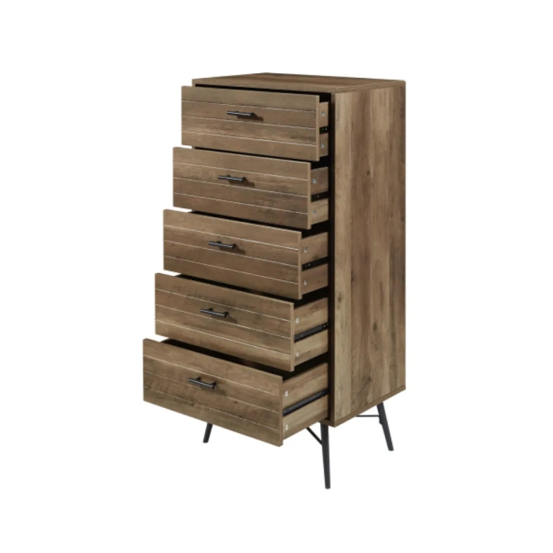Rustic Walnut 5-Drawer Dresser Chest