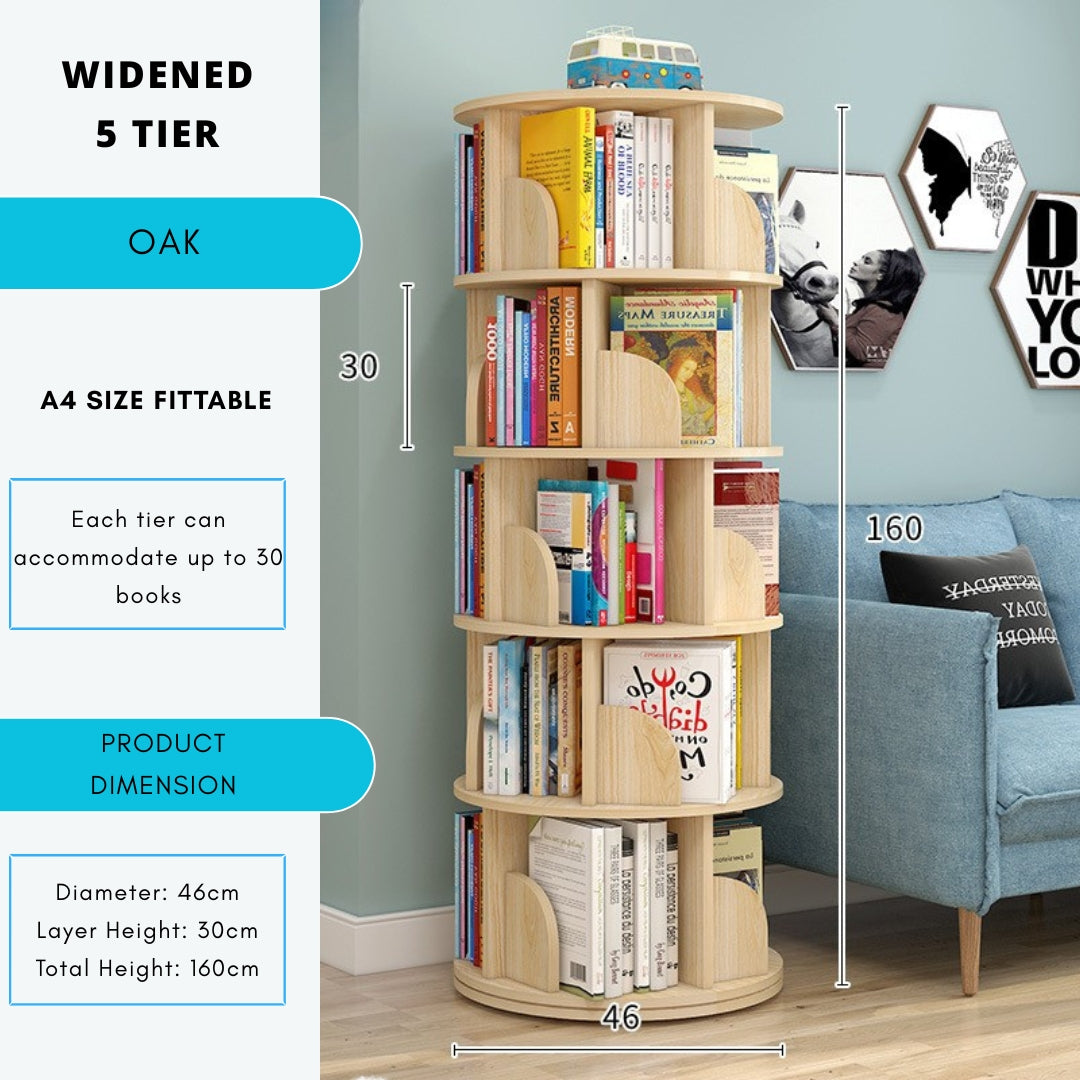360° Rotating Solid Wood Stackable Corner Bookshelf