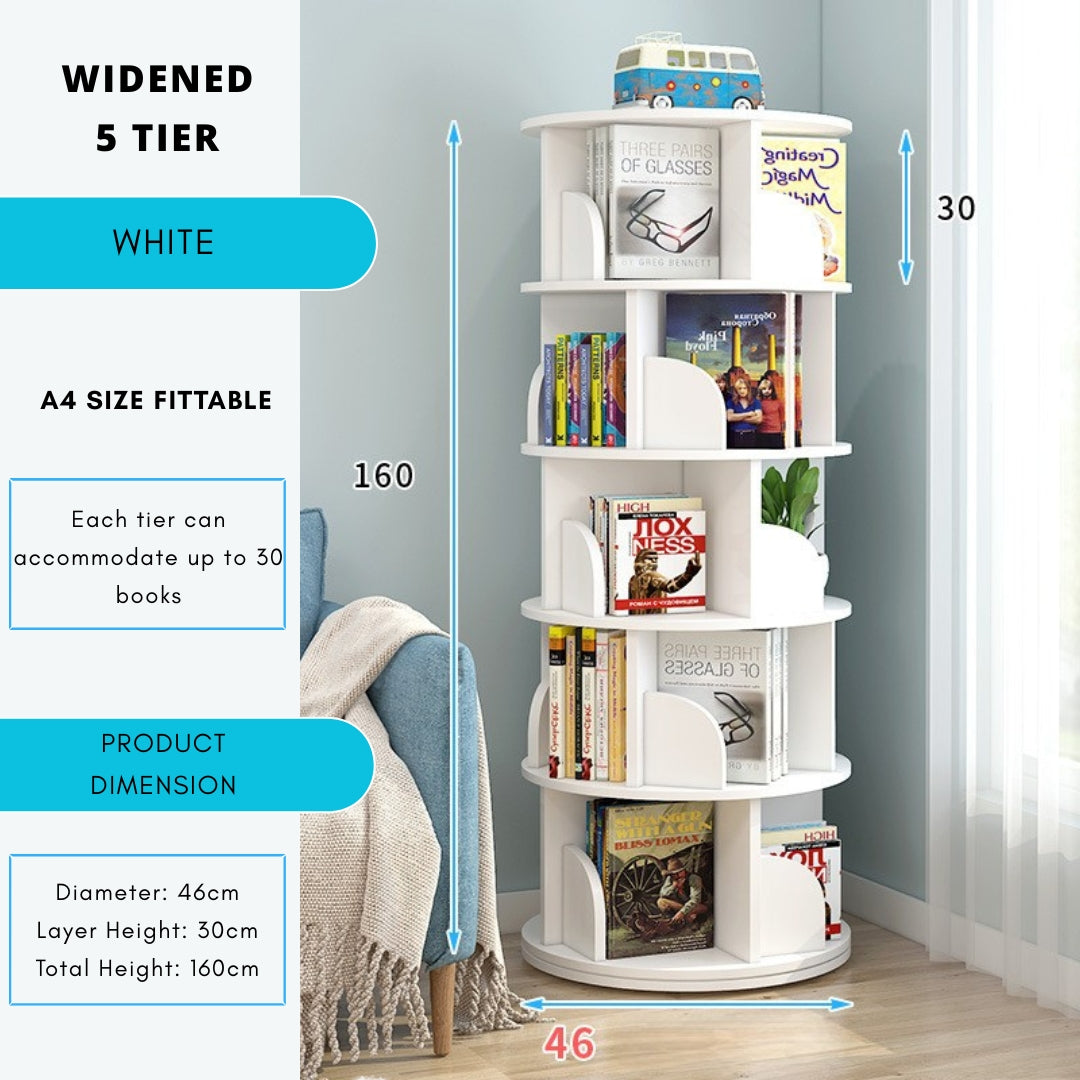 360° Rotating Solid Wood Stackable Corner Bookshelf