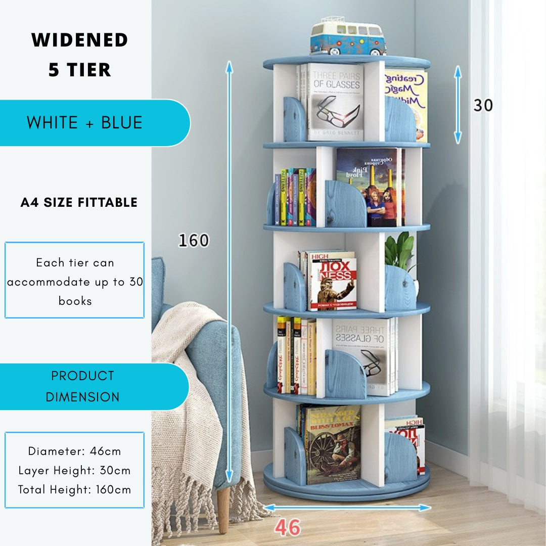 360° Rotating Solid Wood Stackable Corner Bookshelf