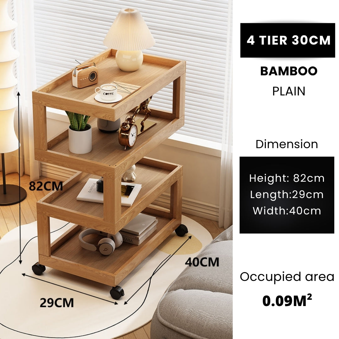 3 Tiers Tempered Glass Nightstand End Table with Wheels