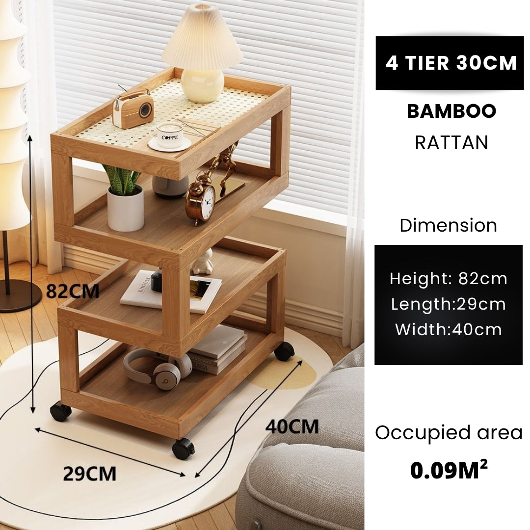 3 Tiers Tempered Glass Nightstand End Table with Wheels