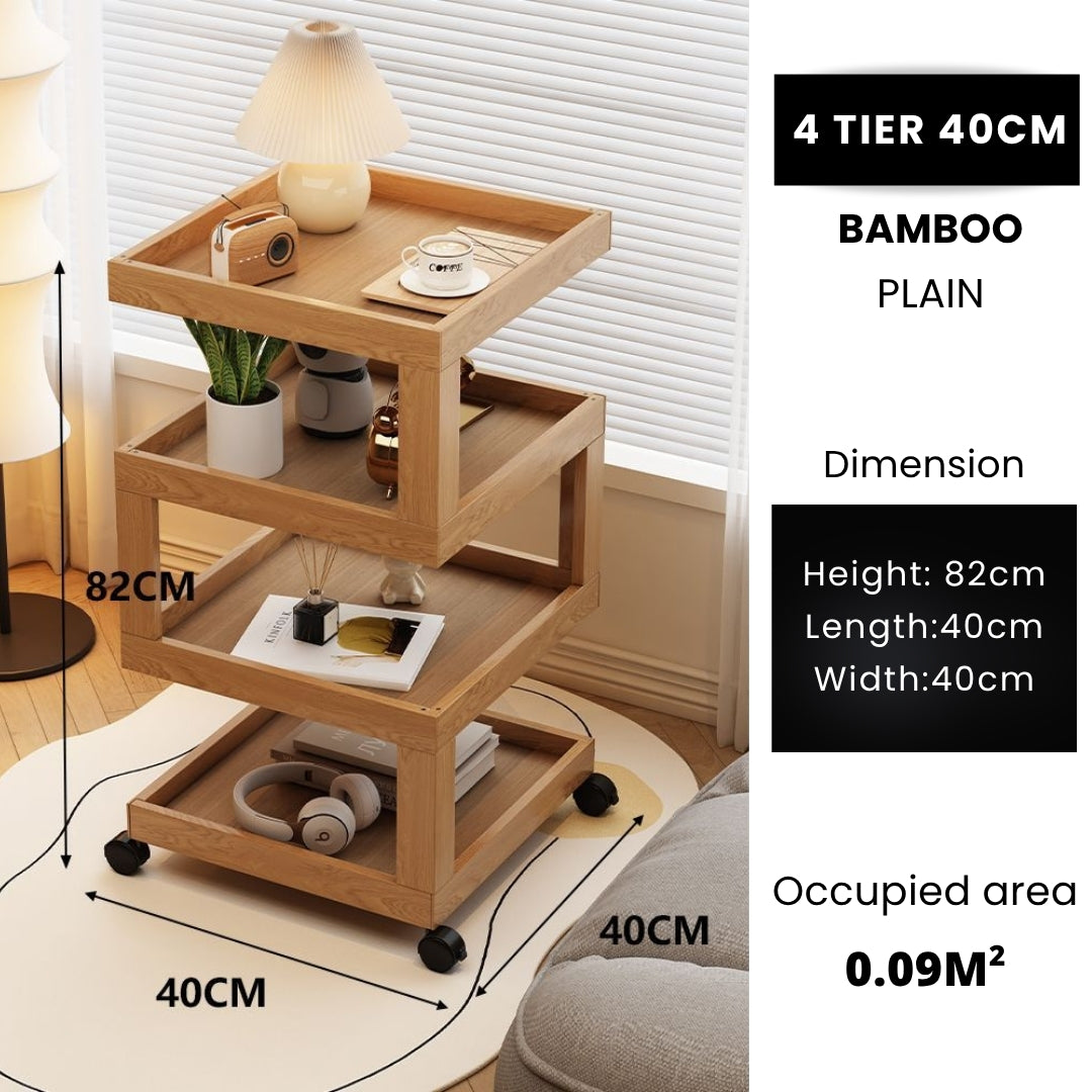 3 Tiers Tempered Glass Nightstand End Table with Wheels