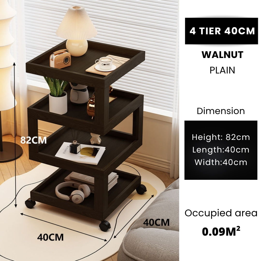 3 Tiers Tempered Glass Nightstand End Table with Wheels
