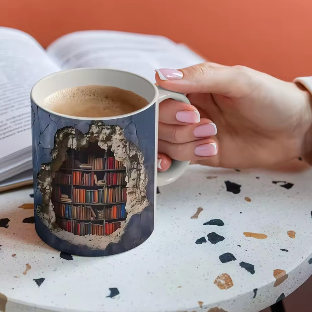 Creative 3D Bookshelf Ceramic Coffee Mug Book Lovers Gift