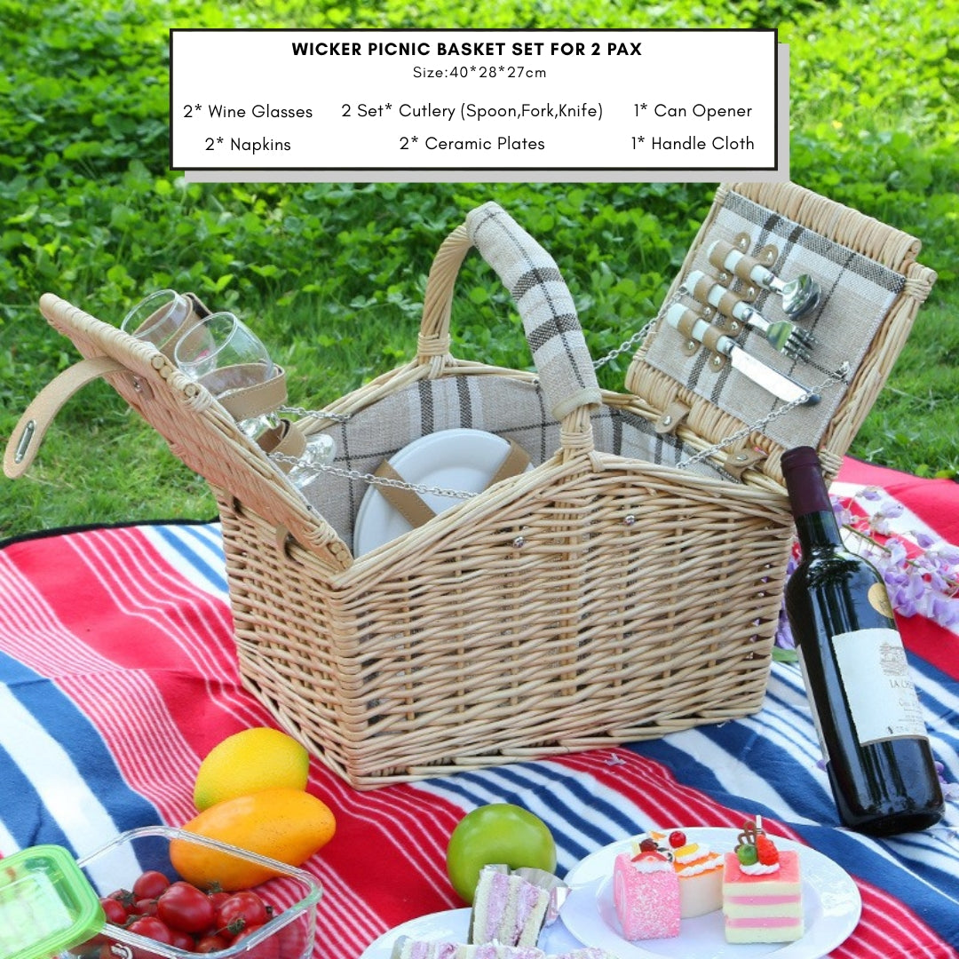 Romantic Wicker Basket Summer Picnic Set