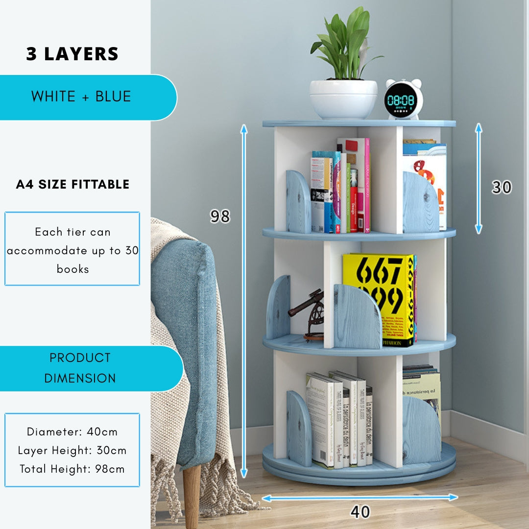 360° Rotating Solid Wood Stackable Corner Bookshelf