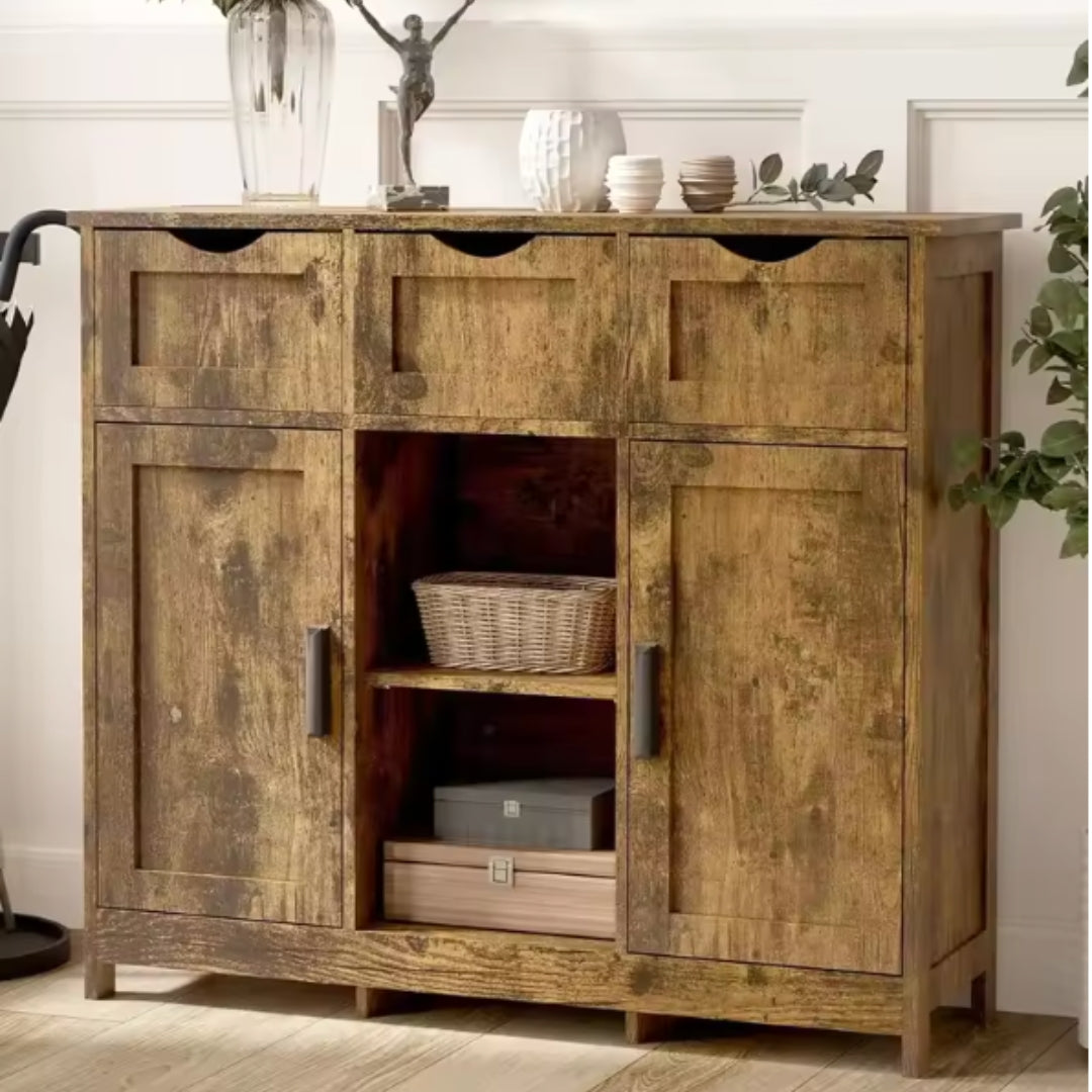 3 Drawers Open Shelf White Cabinets & Shelves