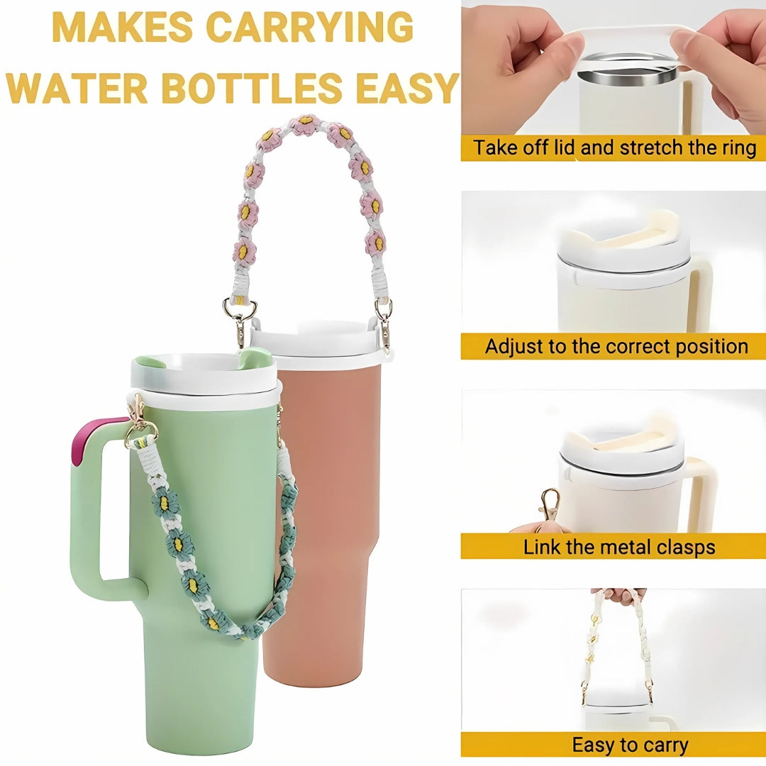 Handmade Macrame Daisy Water Bottle Handle for Tumbler Stanley Cup