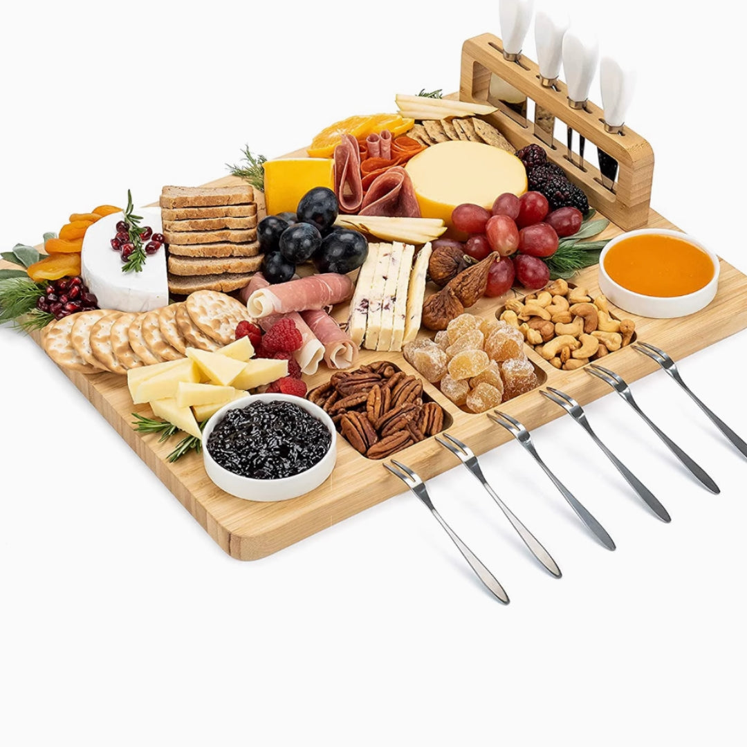 Bamboo Charcuterie Board Serving Platter Set