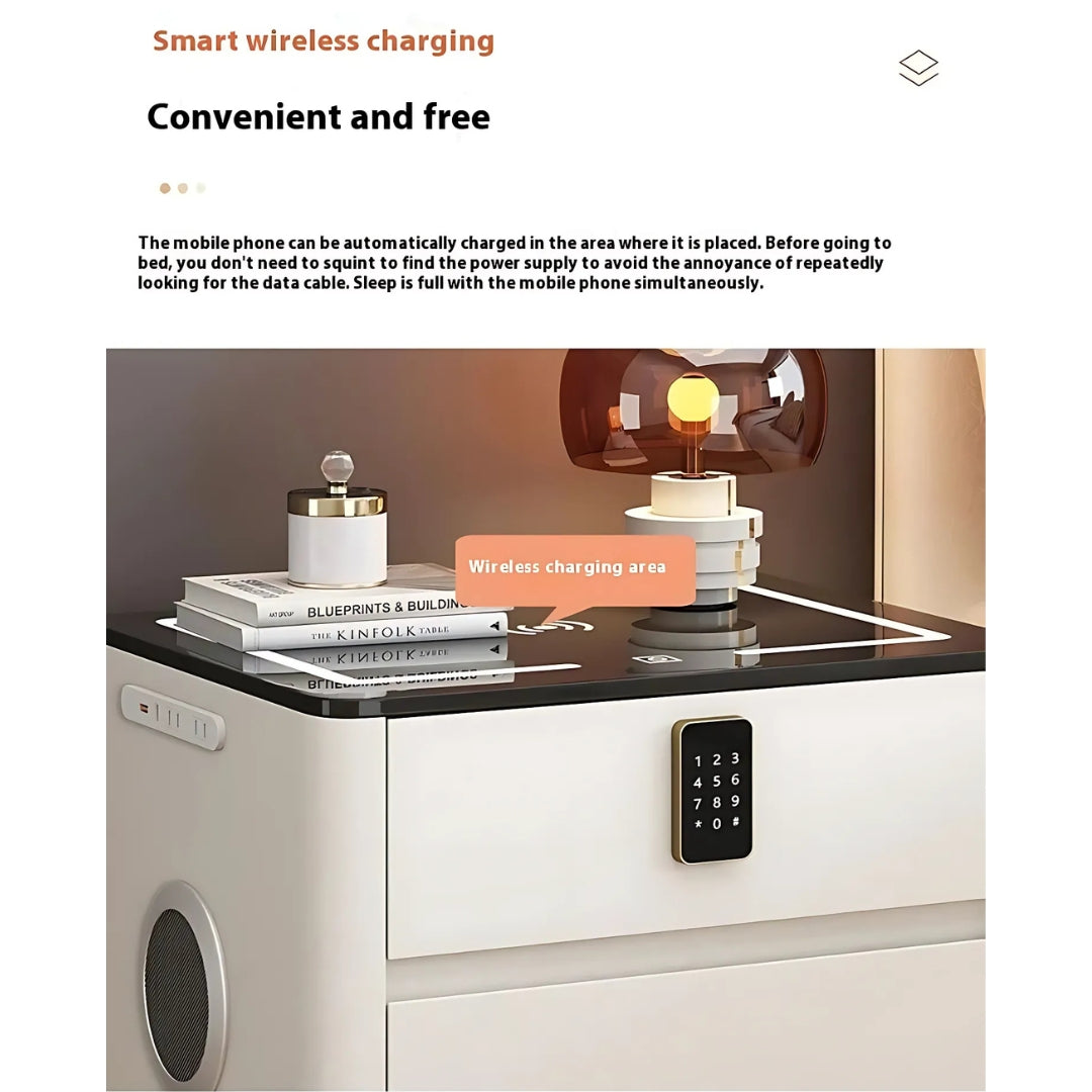 Multi-Functional Smart Safe Bedside Table with LED Night Stand