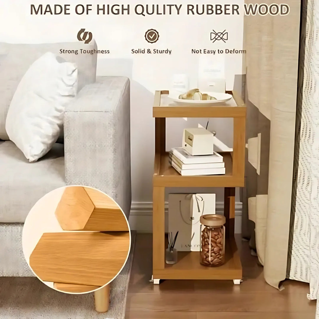 3 Tiers Tempered Glass Nightstand End Table with Wheels