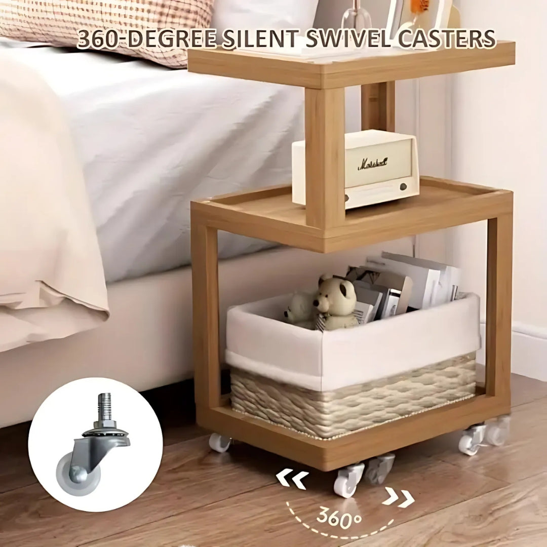 3 Tiers Tempered Glass Nightstand End Table with Wheels