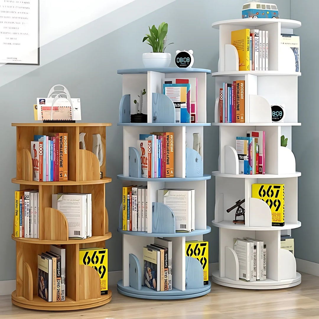360° Rotating Solid Wood Stackable Corner Bookshelf