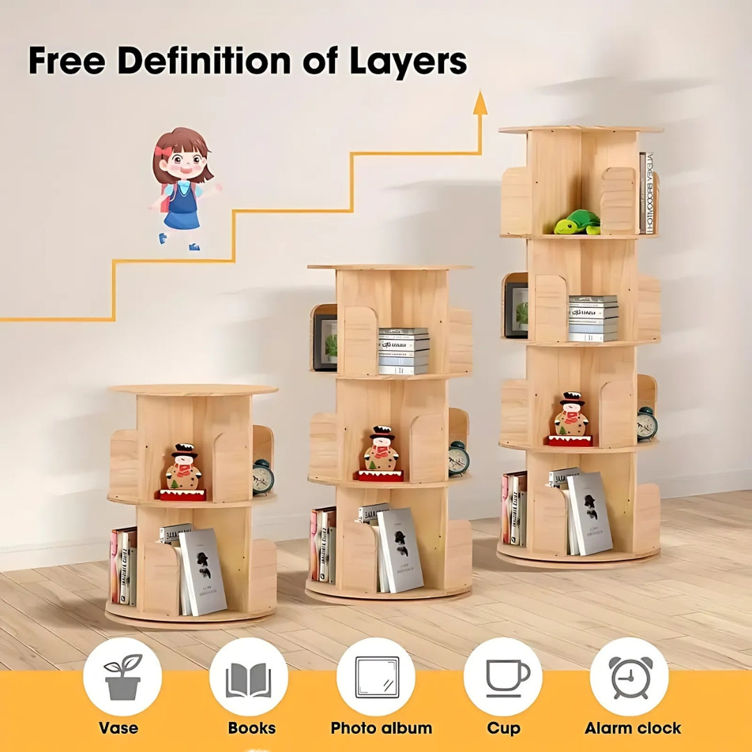 360° Rotating Solid Wood Stackable Corner Bookshelf