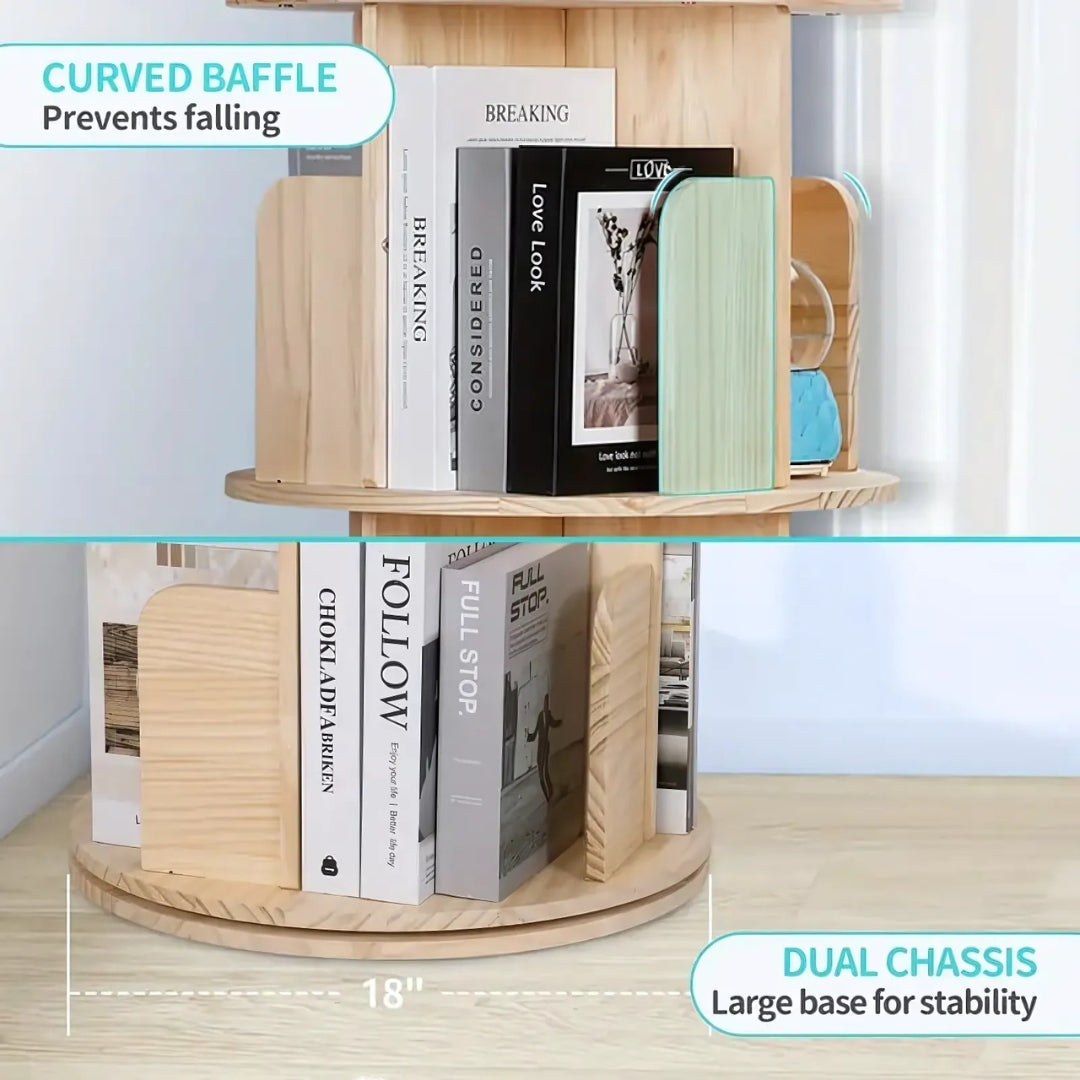 360° Rotating Solid Wood Stackable Corner Bookshelf