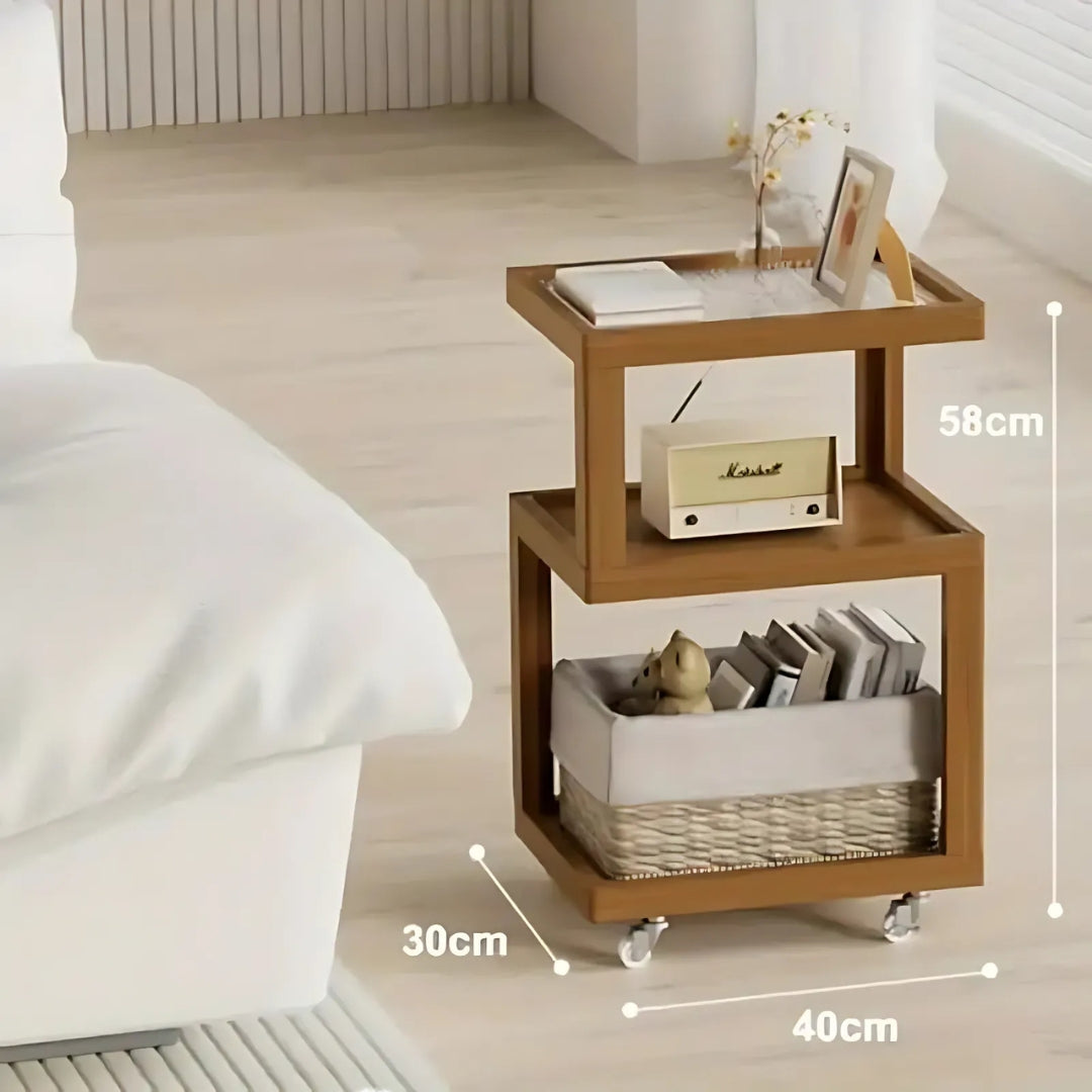 3 Tiers Tempered Glass Nightstand End Table with Wheels
