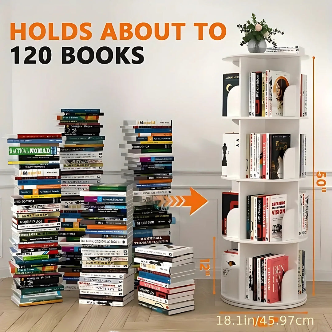 360° Rotating Solid Wood Stackable Corner Bookshelf