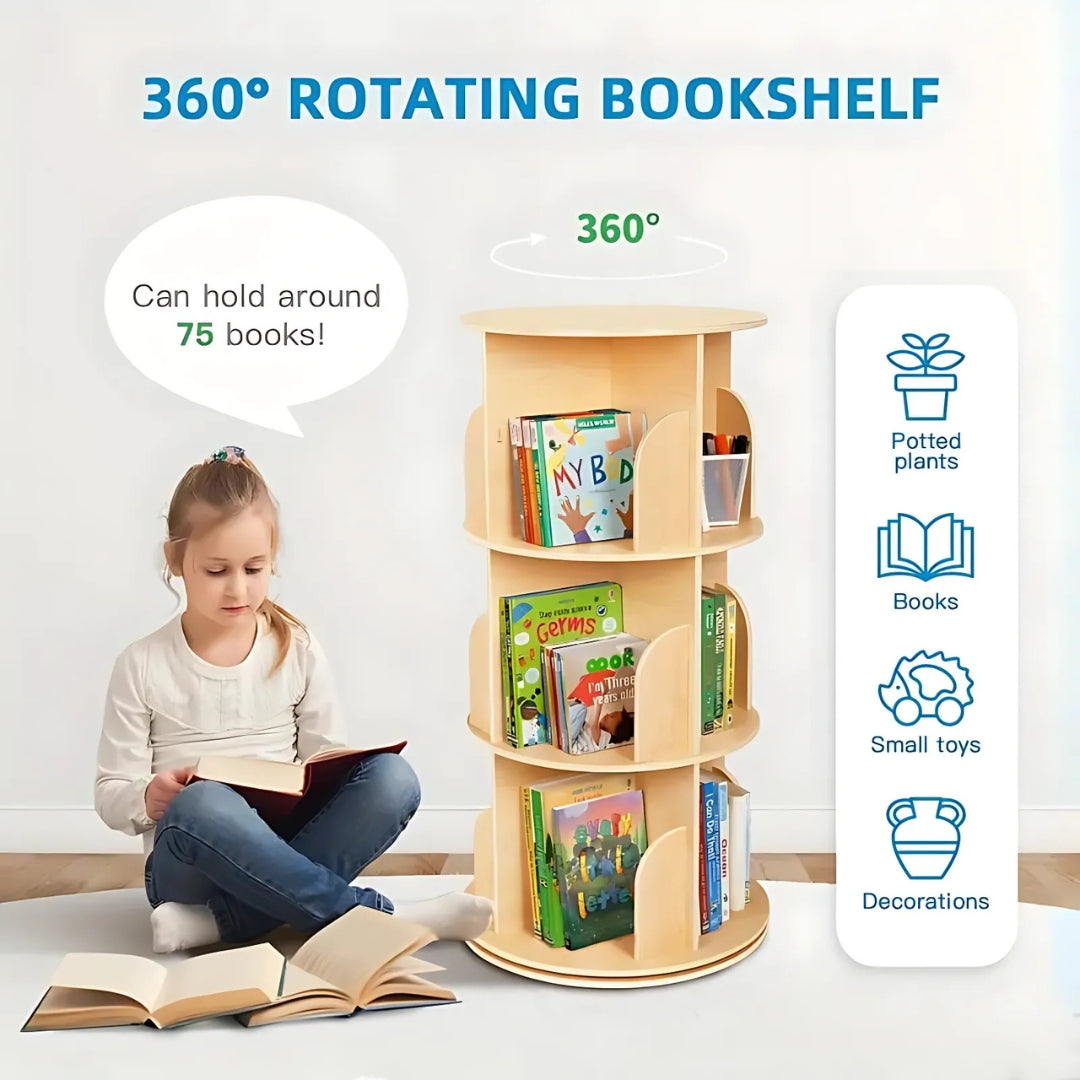 360° Rotating Solid Wood Stackable Corner Bookshelf