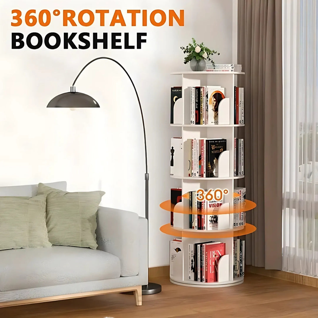 360° Rotating Solid Wood Stackable Corner Bookshelf