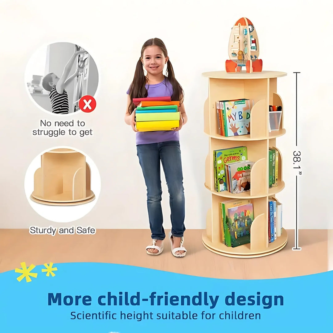 360° Rotating Solid Wood Stackable Corner Bookshelf