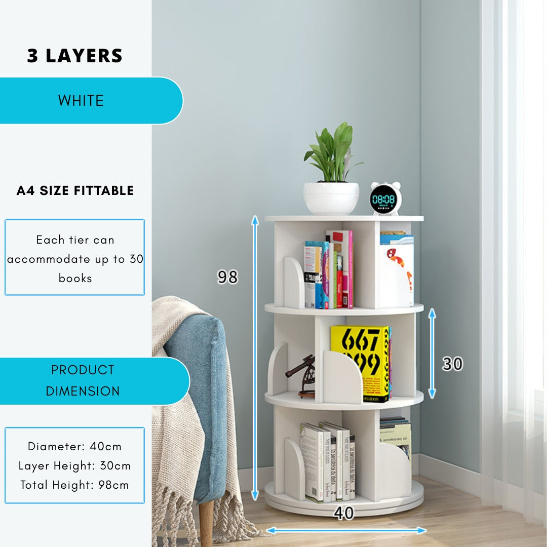 360° Rotating Solid Wood Stackable Corner Bookshelf