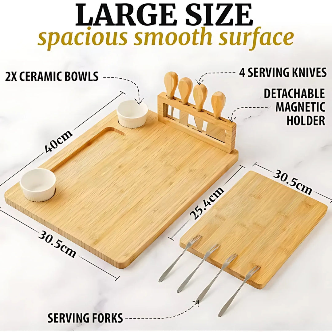 Bamboo Charcuterie Board Serving Platter Set