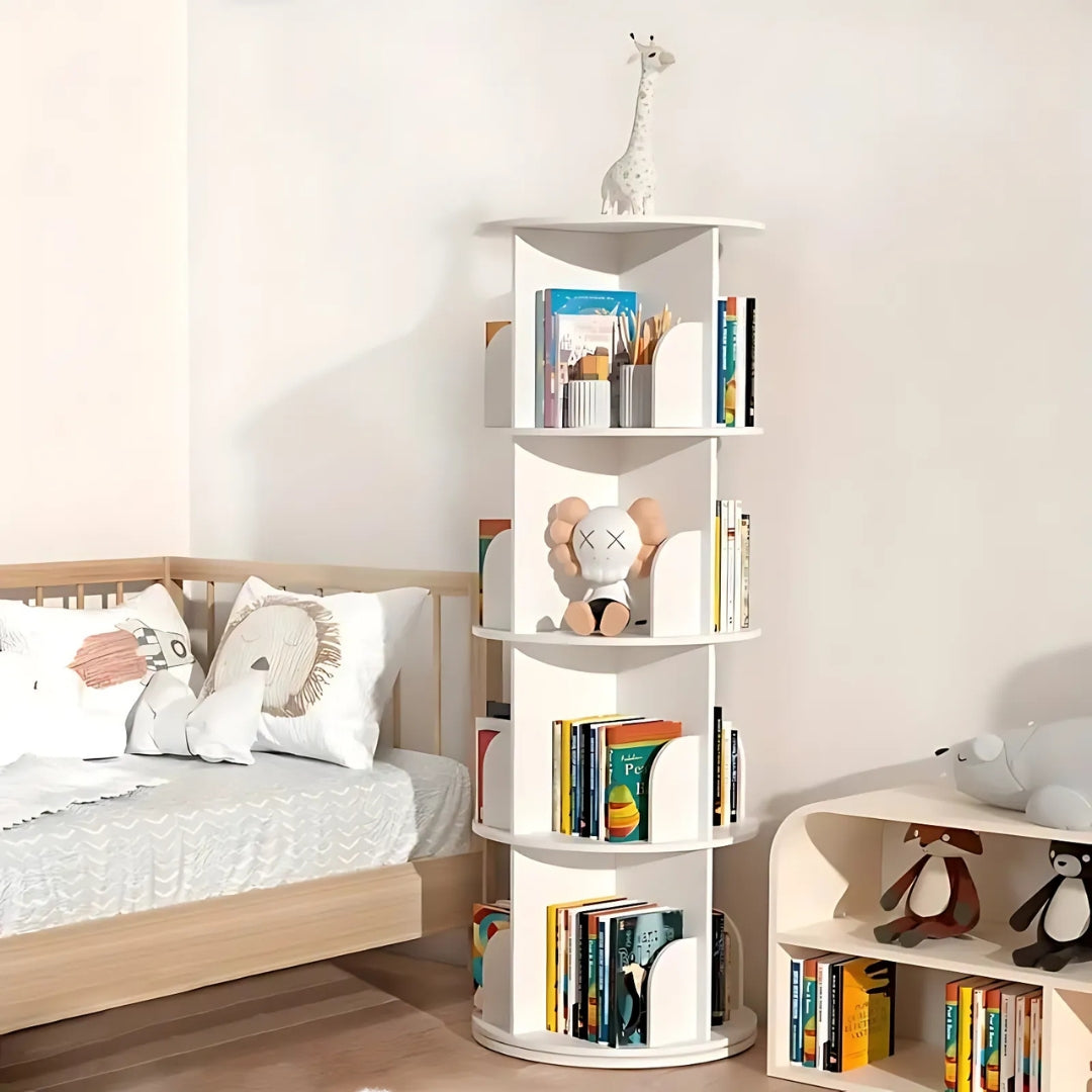 360° Rotating Solid Wood Stackable Corner Bookshelf