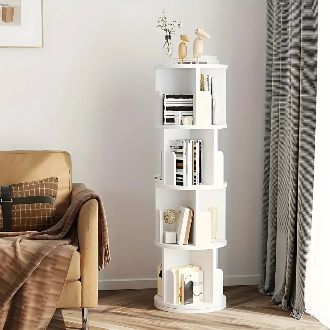 360° Rotating Solid Wood Stackable Corner Bookshelf