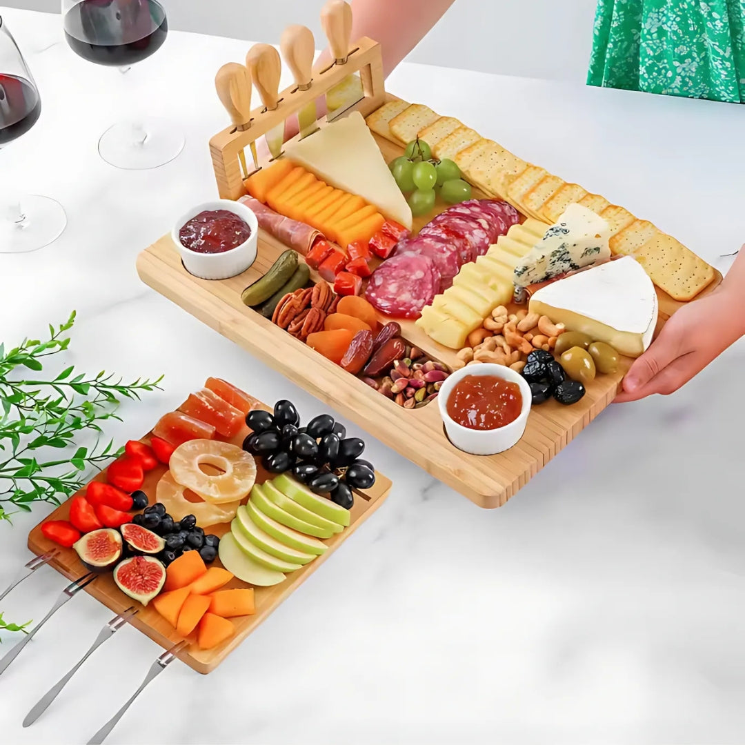 Bamboo Charcuterie Board Serving Platter Set