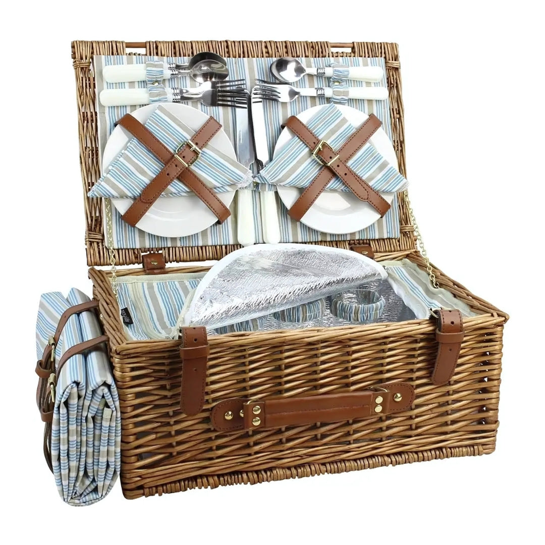 Outdoor Wicker Picnic Basket Set for 2-4 Pax