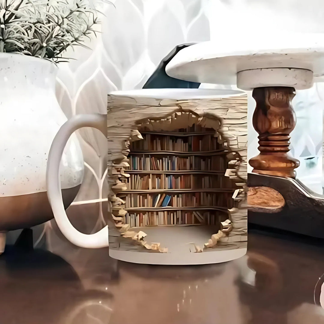 Creative 3D Bookshelf Ceramic Coffee Mug Book Lovers Gift