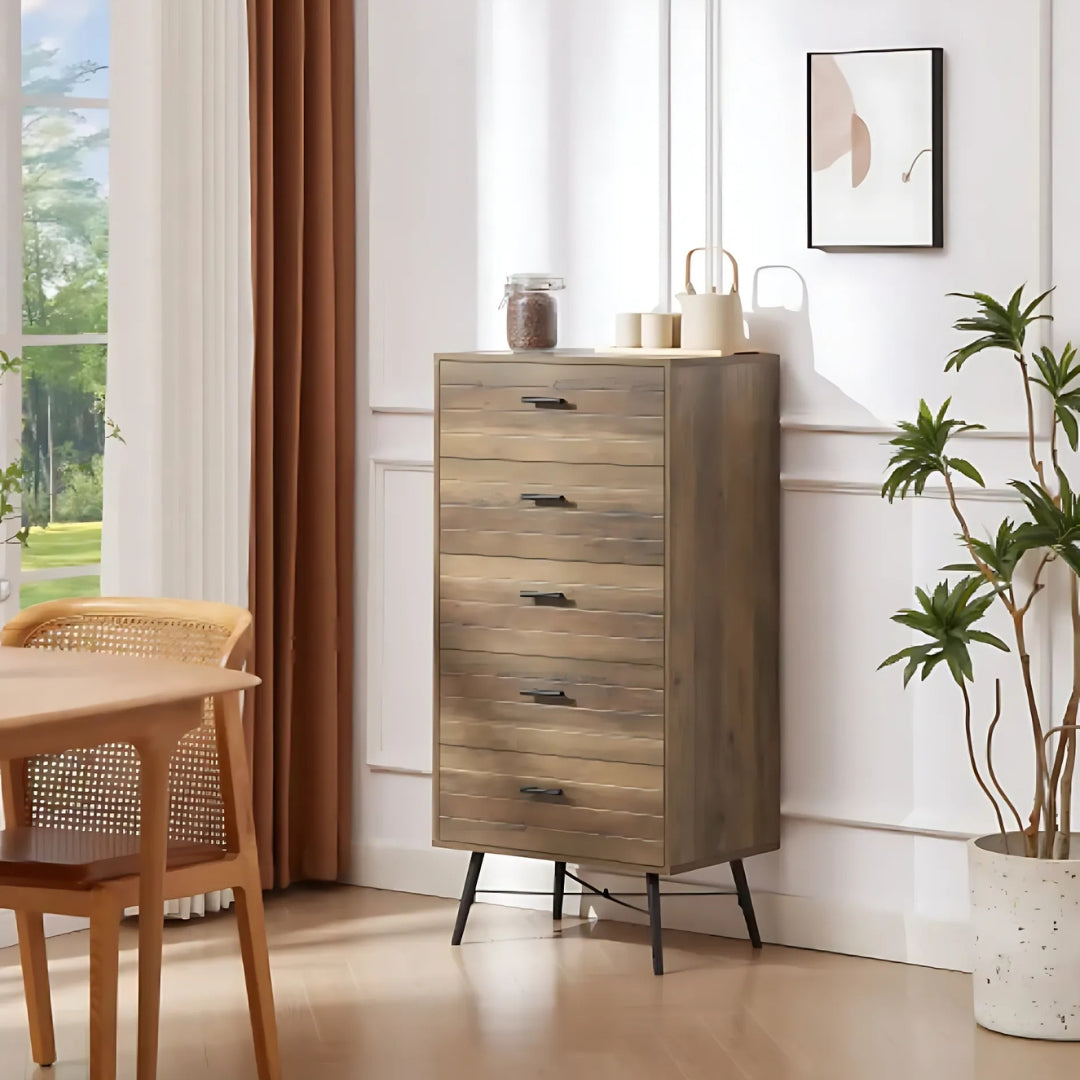 Rustic Walnut 5-Drawer Dresser Chest